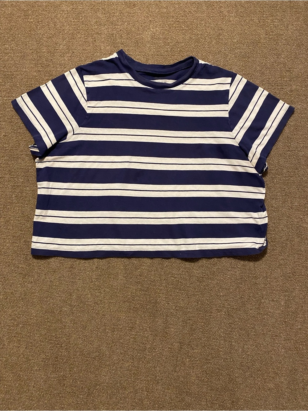 Madewell Softfade Cotton Boxy Crop Tee Striped Navy L